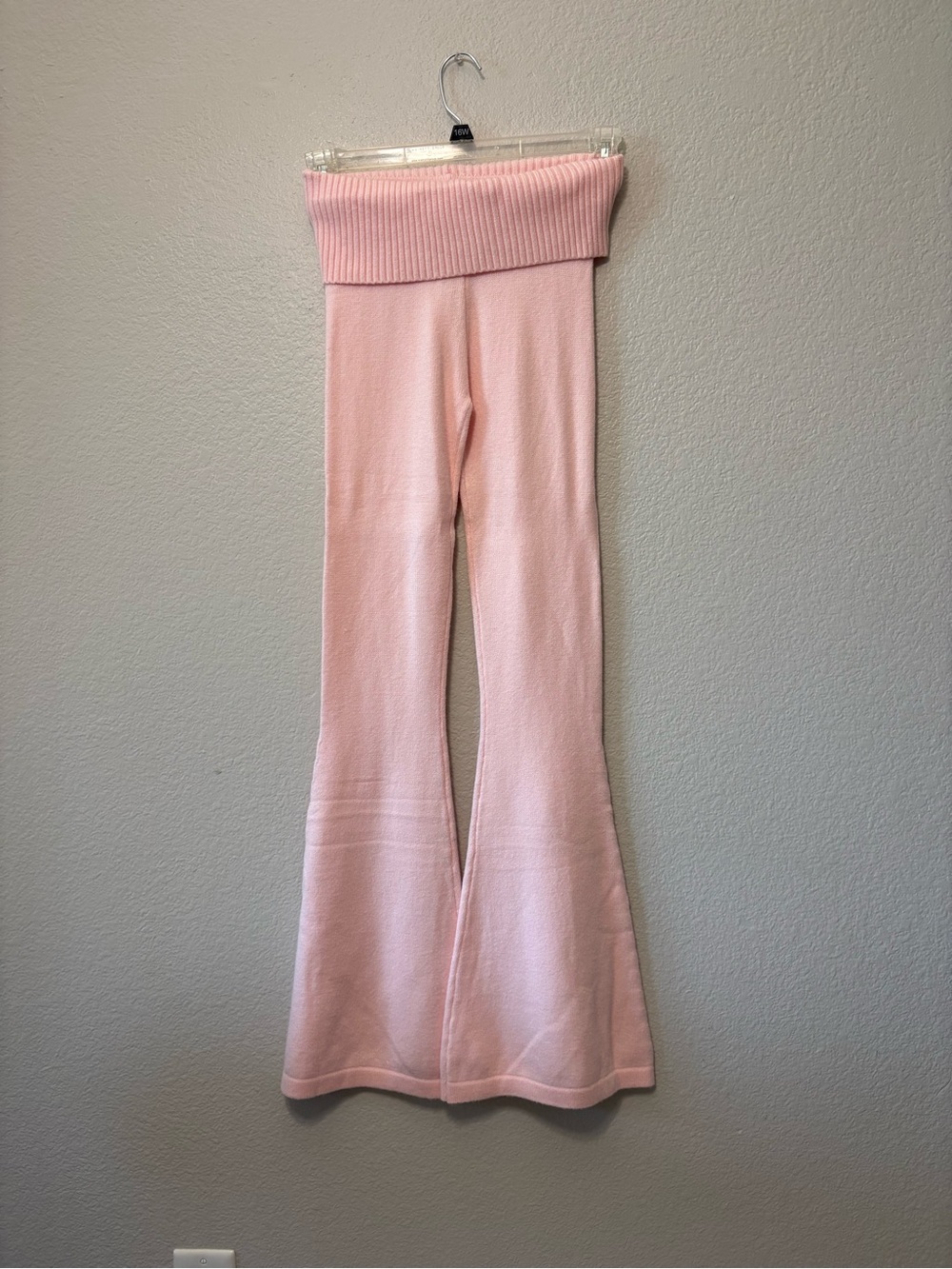 Edikted Pink Fold-Over Waist Flare Leggings